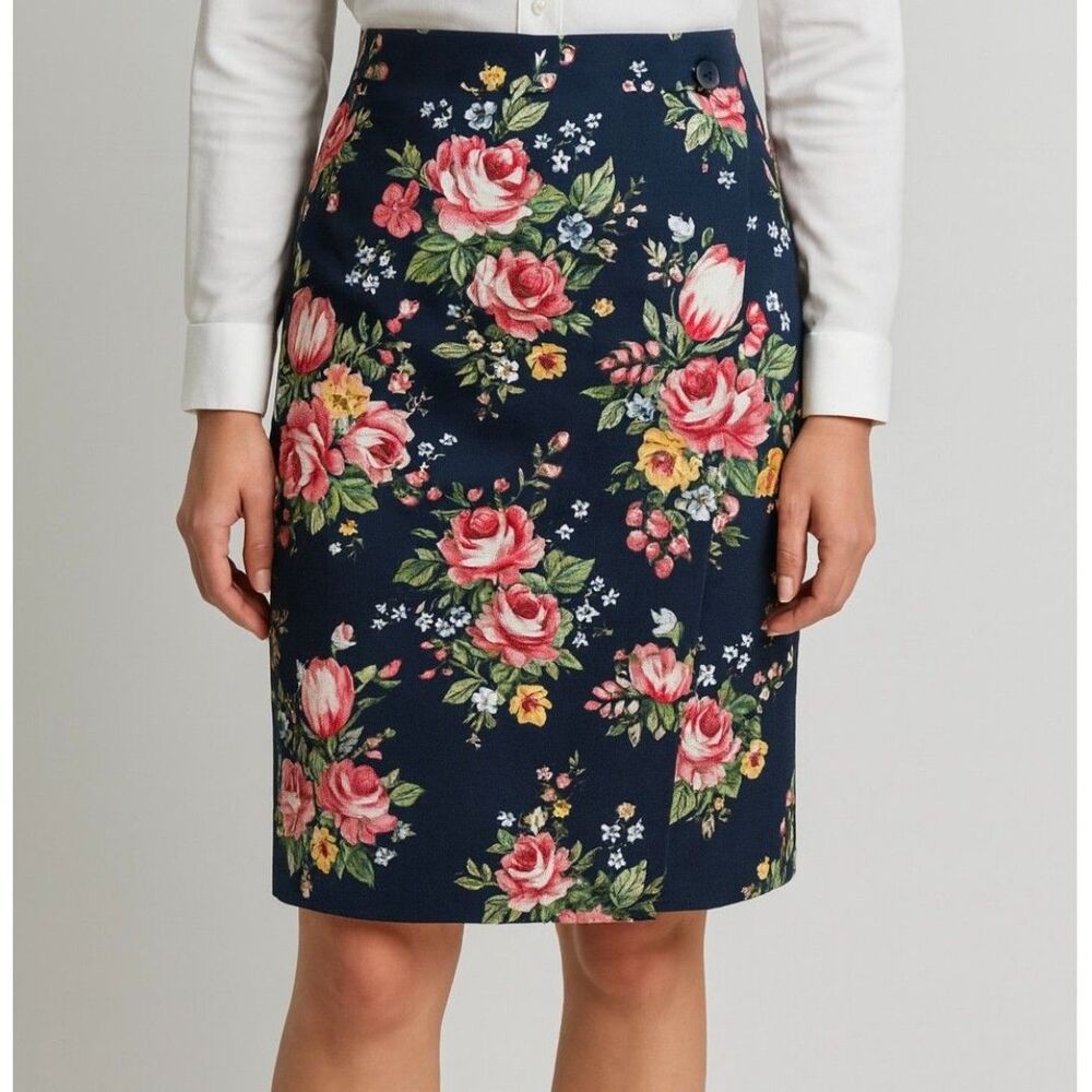 Linen Blend Brooks Brothers Floral Wrap Skirt 10